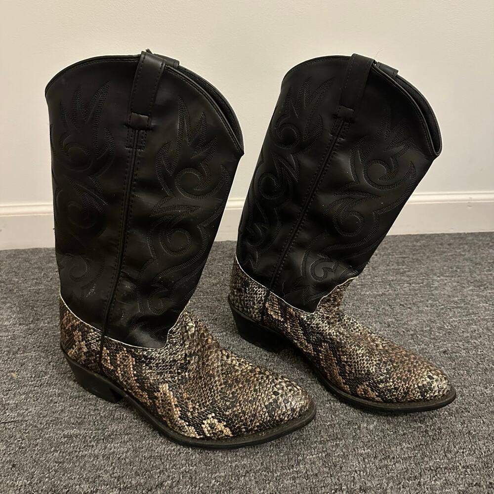 Old West Genuine Leather Cowboy Boots - Men's 9 - Snakeskin Print